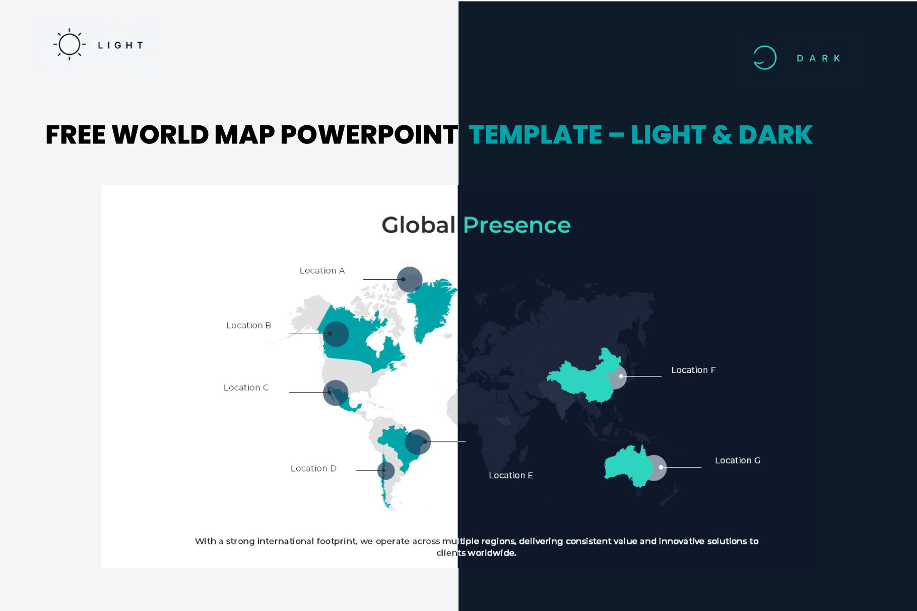 Free World Map PPT File – Light & Dark
